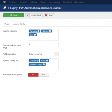 Automatická archivace článků v administraci Joomla 3.x.